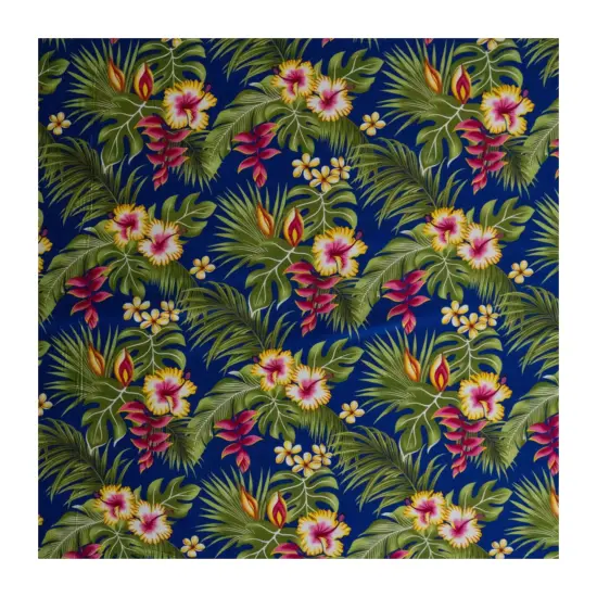 1 Yard Hibiscus Plumeria Split Banana Palm Leaves Rayon Poplin Fabric 44/45" Wide Red {4}