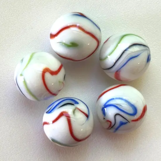 TIE-DYE White/Red/Blue/Green Glass Marbles 25mm (1 inch) SHOOTER Taw Lot {1}