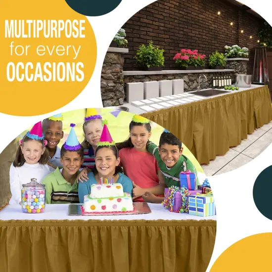 Ruffle Disposable Table Skirt 14 Ft Long Pleated Table Skirts with Adhesive Strip &ndash; Fits 6ft+ Rectangle or Round Tables &ndash; Ideal for Birthday Parties, Gender Reveal, Baby Showers & Event Decorations 6 pack by Exquisite Gold {5}