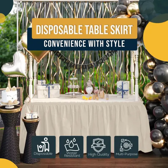 Ruffle Disposable Table Skirt 14 Ft Long Pleated Table Skirts with Adhesive Strip &ndash; Fits 6ft+ Rectangle or Round Tables &ndash; Ideal for Birthday Parties, Gender Reveal, Baby Showers & Event Decorations 6 pack by Exquisite Ivory {6}