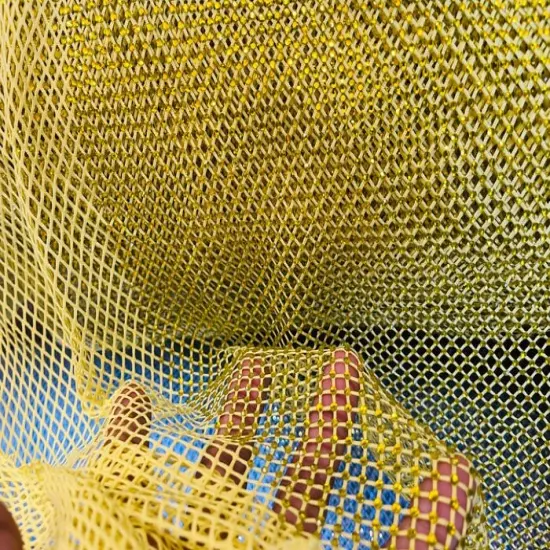 1 Yard Sparkly AB Rhinestone Fishnet Fabric Stretch Mesh for Costumes, D&eacute;cor, and Apparel Yellow Solid {1}