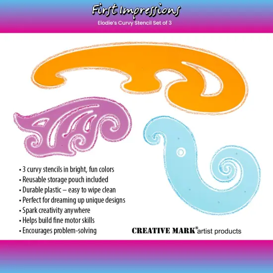 Jerry's Artarama Elodie's Curvy Stencil Set of 3 &ndash; Beginner Level Stencils in Purple, Orange & Blue &ndash; Artist Supplies with Dual Inking Edges & Reusable Storage Pouch {6}