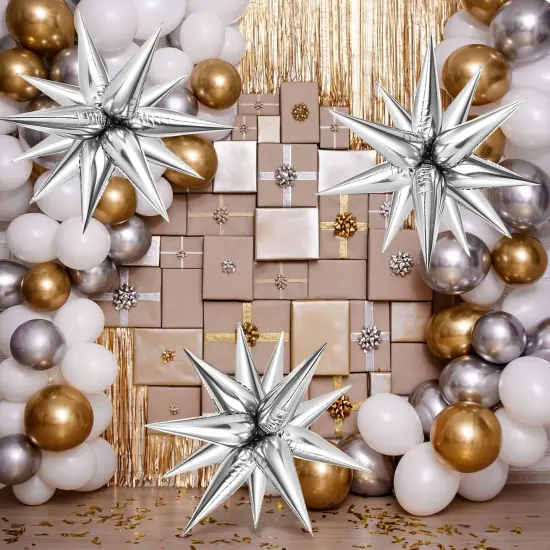 36 Pcs Silver Star Balloons Explosion 12 Point Foil Cone(Silver Star Cones) {5}