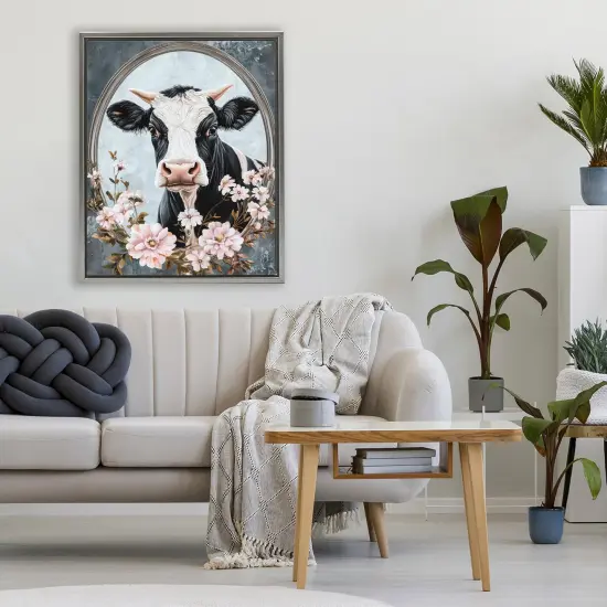 Stupell Industries Flower Horned Cow Portrait Floating Frame, design by Petal Prints Design {2}