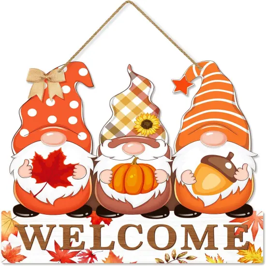 Fall Welcome Door Sign Gnomes Decoration {1}