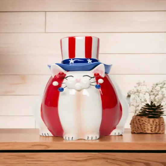 Ceramic American Cat Candy Box, Gift for Patriot, Independence Day Decor, Cat Lover Gift, Kitchen Decor {1}