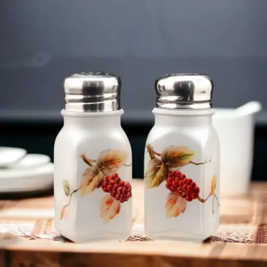 Glass Salt and Pepper Shakers with Hand Painted Mulberry, Home D&eacute;cor, Gift for Her, Gift for Mom, Kitchen D&eacute;cor {1}