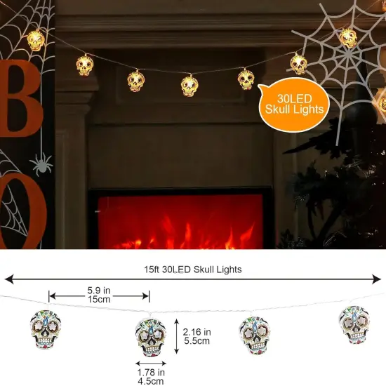 15 Ft 30 LED Skull String Lights {3}