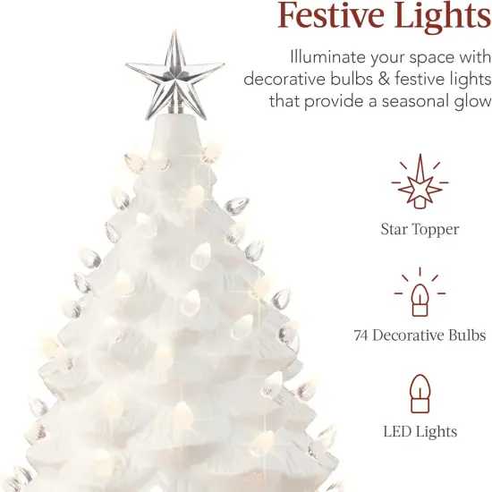 Ceramic Christmas Tree, Hand Painted Green Tabletop Tree with 74 Multicolor LED Bulbs & Star Topper White {3}