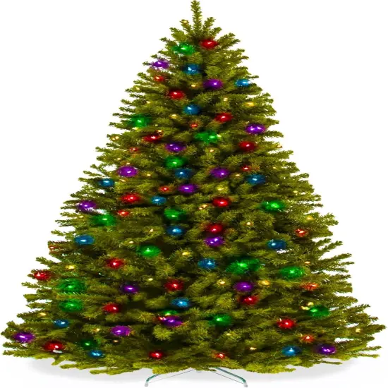 Pre Lit Artificial Spruce Christmas Tree - Easy Assembly & Foldable Base White Lights {10}