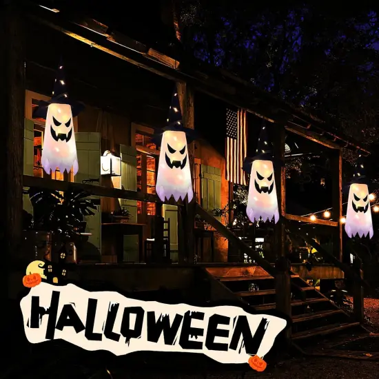 4Pcs Ghost Witch Hat Halloween String Lights - Warm White {5}