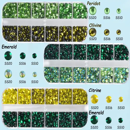 4500pcs+ Flatback Glass Hotfix Iron On Rhinestones Crystal for DIY Making with 1 Tweezer & 1 Picking Pen for Shoe, Cloth, Face Art, Bag, Manicure(3-Sizes, 5-colors, Green Color Series) {6}