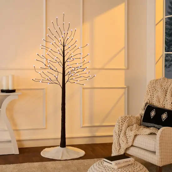 4ft, 6ft & 8ft Lighted Birch Tree Set, 3 Pack LED Trees with Remote, Color Options & Outdoor Brown {6}