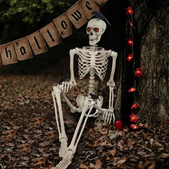 5ft Skeleton Life Size Halloween Decor with 3 Pcs Crows {2}