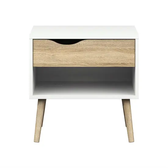 Modern Mid Century Style End Table Nightstand in White & Oak Finish {5}