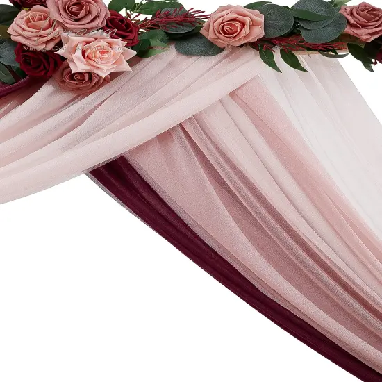 Wedding Arch Draping Fabric 3 Panels 20Ft Chiffon Fabric Drapes Arbor Drapery Wedding Ceremony Reception Swag Decorations (Burgundy +Dusty Rose +Blush) {5}