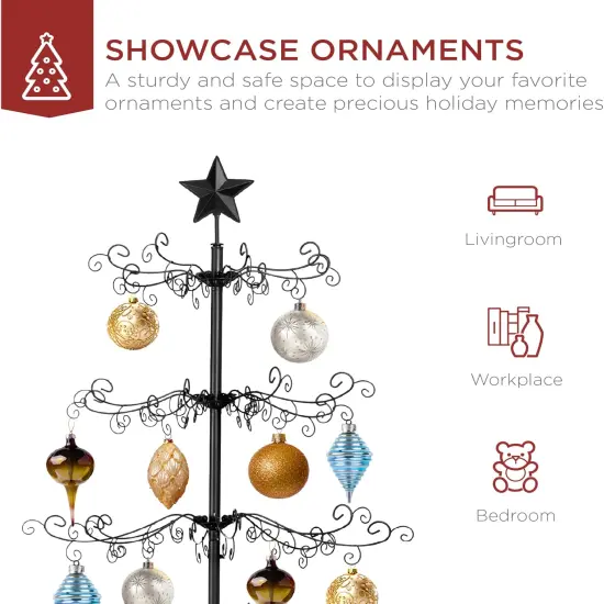 Gold Wrought Iron Ornament Display Christmas Tree Foldable Stand, & Metal Frame for Indoor Holiday Decor Black {2}