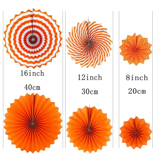 Orange Fall Party Hanging Paper Fans - Thanksgiving Autumn Carnival Party Ceiling Hangings Wedding Anniversary Graduation Birthday Baby Shower Photo Booth Backdrops Decorations, 12pc {2}