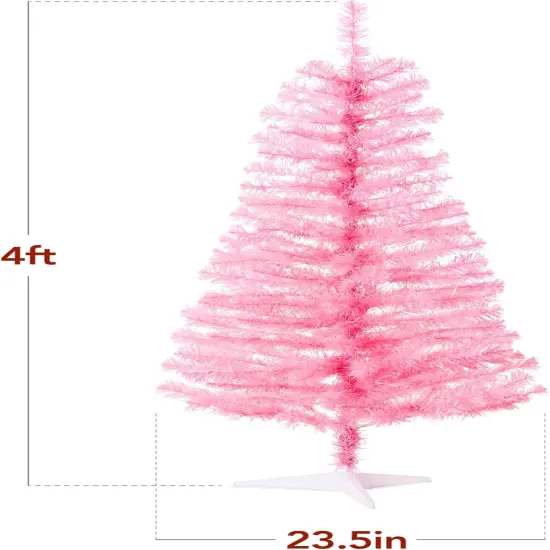 4ft Pre Lit Christmas Tree Mini Artificial Tree with Twinkling LED Lights for Bedroom or Apartment Pink {6}