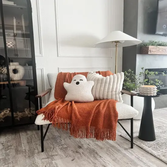 Sherpa Ghost Pillow &ndash; 13" x 15" White Plush Halloween Decor {2}
