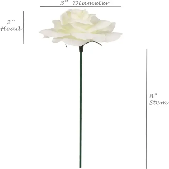 Cream White Silk Rose Picks: Set of 100, 8" Stems, 3" Wide, Floral Home by Artificial Flowers {3}