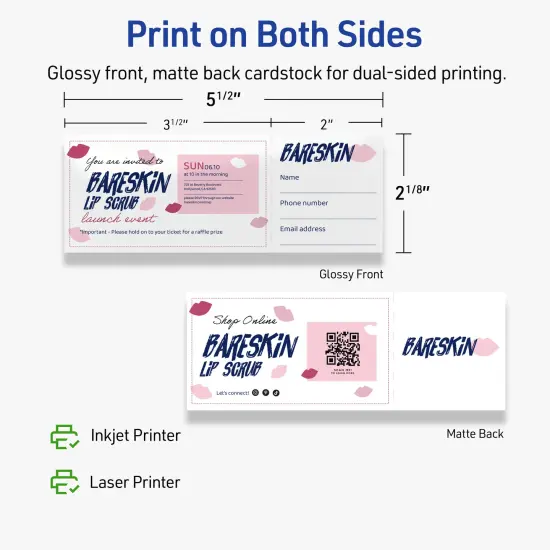 2-1/8" x 5-1/2" Rectangle, Glossy White Tickets {6}