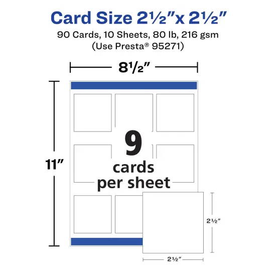 Avery Printable Matte White Cards with Sure Feed, 2.5" x 2.5" Square {5}
