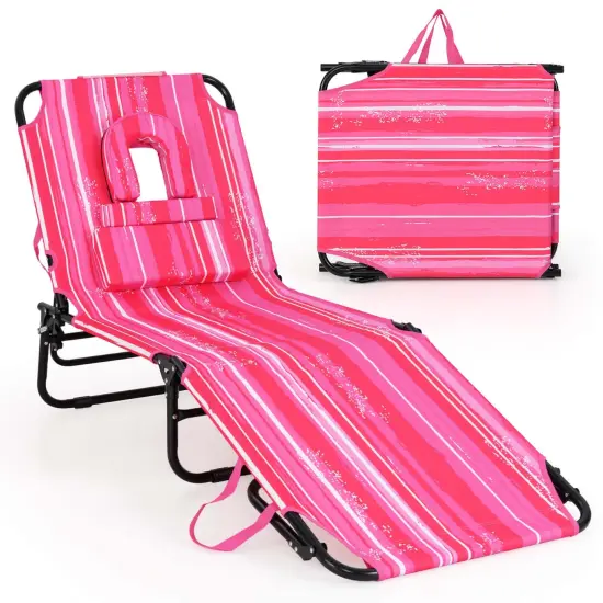 Costway Beach Chaise Lounge Chair with Face Hole Pillows & 5-Position Adjustable Backrest {7}