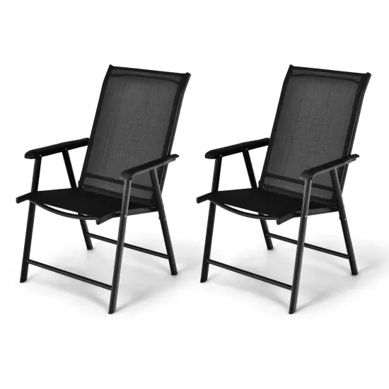 Set of 2 Outdoor Patio Folding Chairs with with 2 Ergonomic Armrests and Iron Frame Black {8}