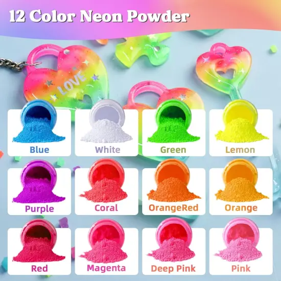 LET'S RESIN Neon Pigment Powder,12Colors Fluorescent Powder,10g/Bottle of Mica Powder for Epoxy Resin,Nail,Tumblers,Soap Making,Slime & Candle,painting, and DIY Crafts {2}