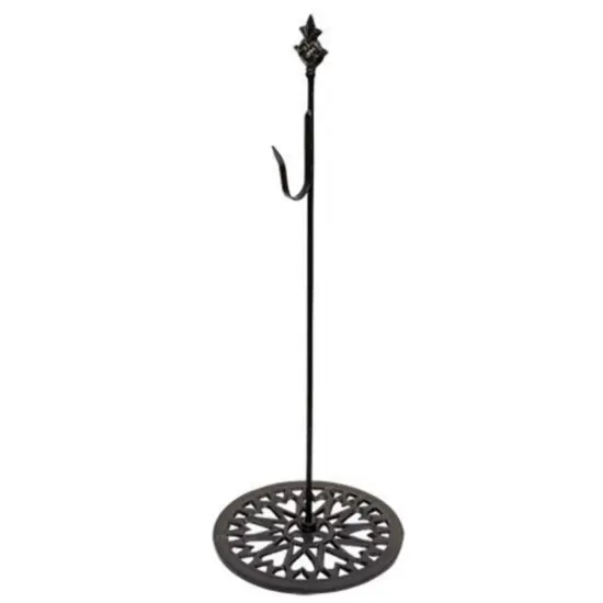 24" Black Metal Wreath Stand with Hook Punched Circular Base and Decorative Finial {1}