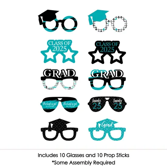 Big Dot of Happiness 2025 Teal Graduation Glasses - Paper Card Stock Party Photo Booth Props Kit - 10 Count {4}