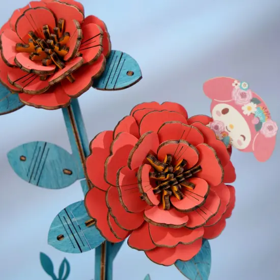 Hello Kitty&reg; and Friends My Melody Red Camellia - 3D Wooden Flower Puzzle {3}