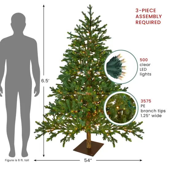 Northlight Real Touch™️ Pre-Lit Full Northern Pine Artificial Christmas Tree - 6.5' - Clear LED Lights Green {7}