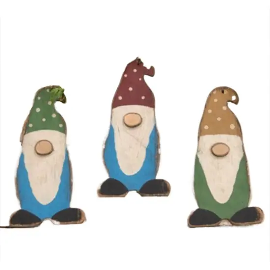 Wooden Primitive Gnome Ornament 3 Asstd. {1}