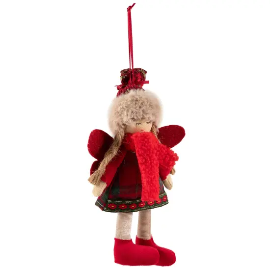Northlight Plaid Angel Girl with Jute PigtailsChristmas Ornament - 8.5" - Red and Beige {4}