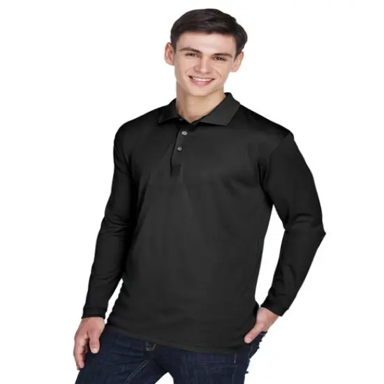 UltraClub&reg; Adult Cool & Dry Sport Long-Sleeve Polo Grey {5}