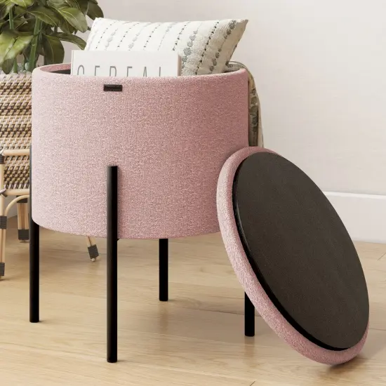 StorageBud Round Ottoman with Storage Pink {1}