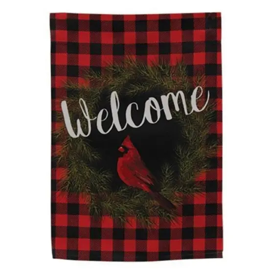 Welcome Cardinal Buffalo Check Garden Flag {1}