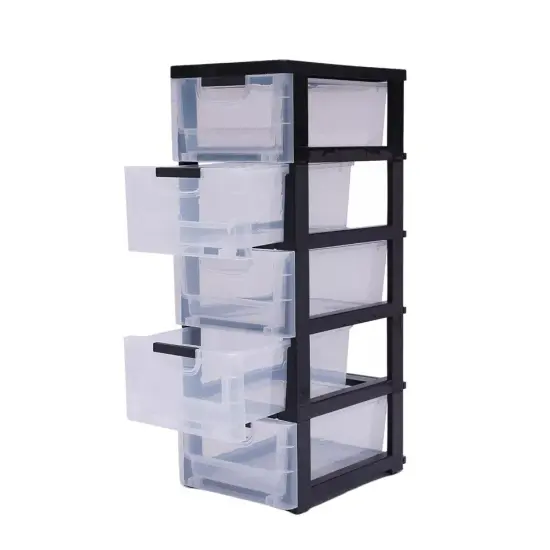 Large Stackable Storage Cabinet Transparent Dress Organizer 5-Drawers PP Plastic {1}