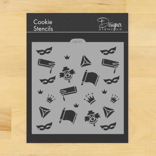 Purim Cookie & Craft Stencil | CM119 by Designer Stencils | Cookie Decorating Tools | Baking Stencils for Royal Icing, Airbrush, Dusting Powder | Craft Stencils for Canvas, Paper, Wood | Reusable Food Grade Stencil {1}