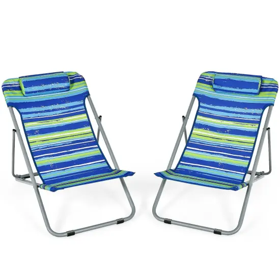 Portable Beach Chair Set of 2 with Headrest Blue {9}