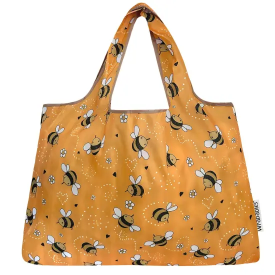 Wrapables Large Foldable Tote Nylon Reusable Grocery Bags, Yellow Bees {3}