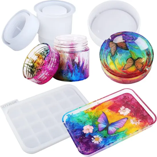 LET'S RESIN Resin Mold Silicone Kit with Resin Rolling Tray Mold, Ashtray Resin Jar Mold with Lid for Casting Resin,Epoxy Resin,DIY Storage Container {1}