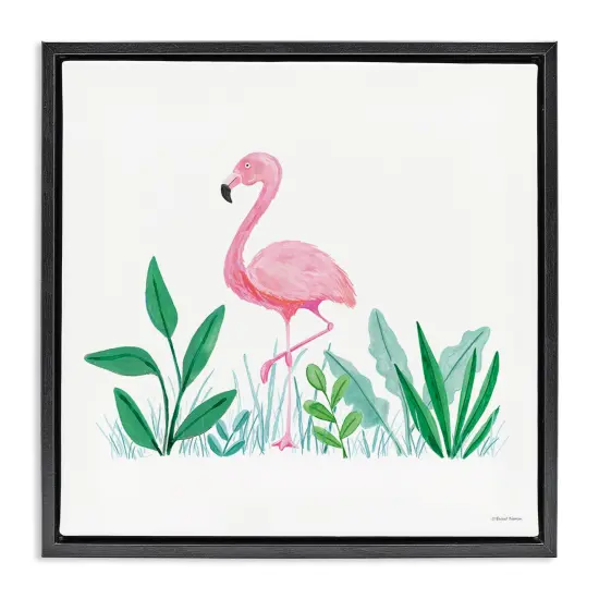 Stupell Industries Summer Flamingo & Fronds Framed Floater Canvas Wall Art Design by Susan Ball {1}