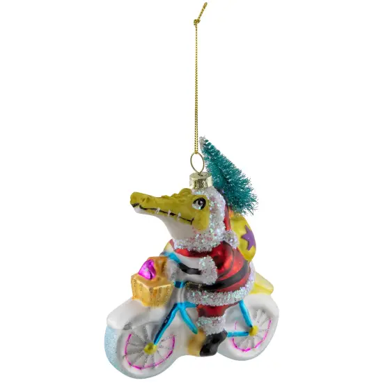 Northlight Crocodile Santa Glass Christmas Ornament- 4.25" Yellow {3}