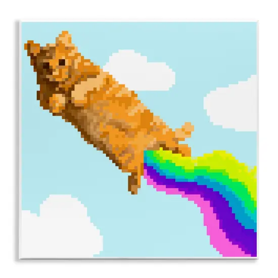 Stupell Industries Flying Rainbow Pixel Cat Wall Plaque Art Design by June Erica Vess {1}