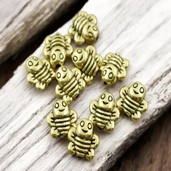 *100* 9mm Antique Gold Bee Beads {4}