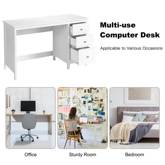 3-Drawer Home Office Study Computer Desk with Spacious Desktop White {6}