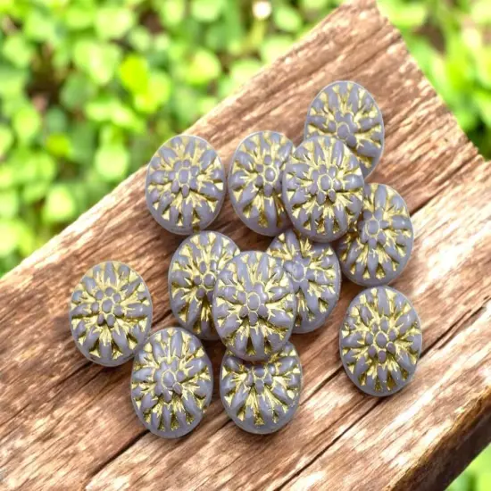 *12* 15mm Gold Washed Lilac Opaline Dahlia Flower Coin Beads {4}